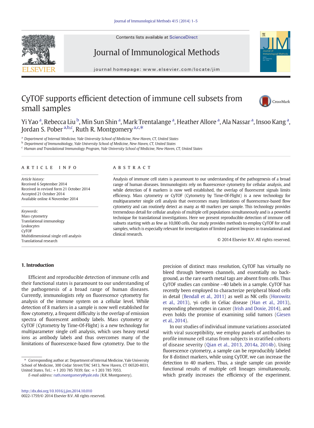 Cytof Supports Efficient Detection of Immune Cell Subsets from Small