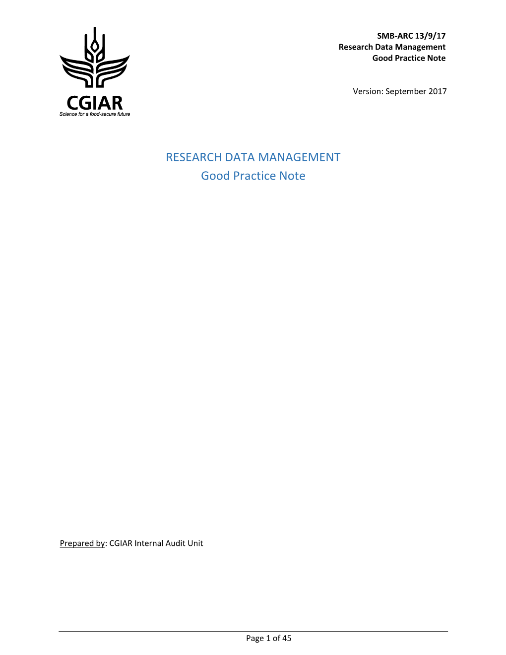 Research Data Management Good Practice Note