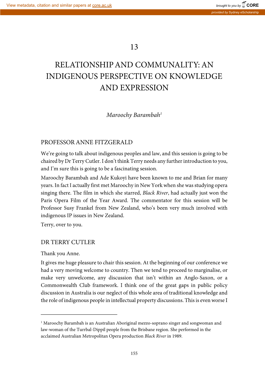 13 Relationship and Communality: an Indigenous