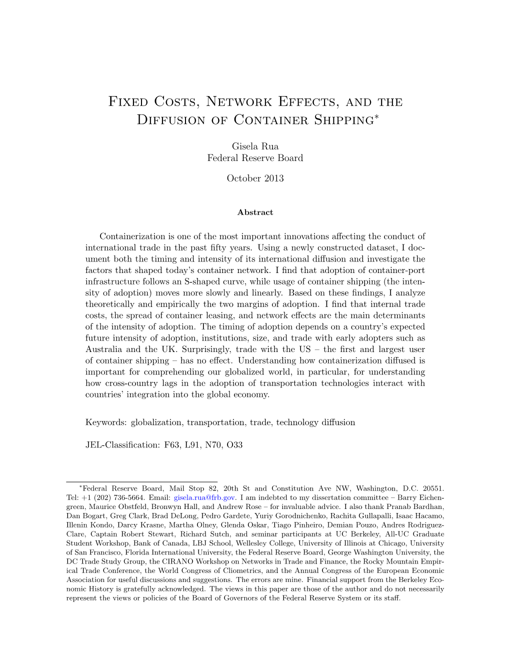 Fixed Costs, Network Effects, and the Diffusion of Container Shipping∗