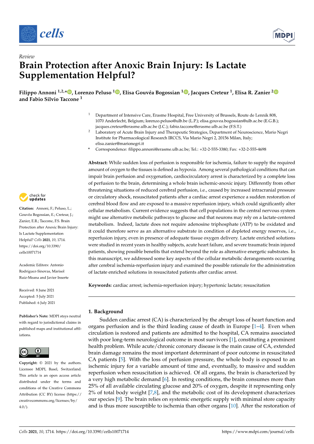 Brain Protection After Anoxic Brain Injury: Is Lactate Supplementation Helpful?