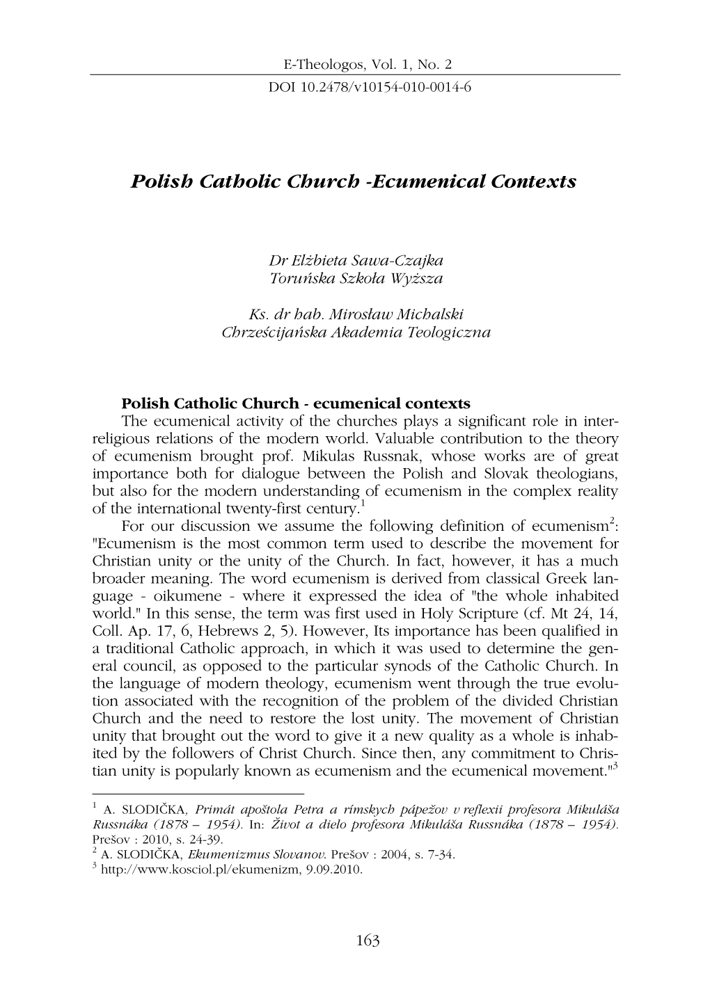 Polish Catholic Church -Ecumenical Contexts