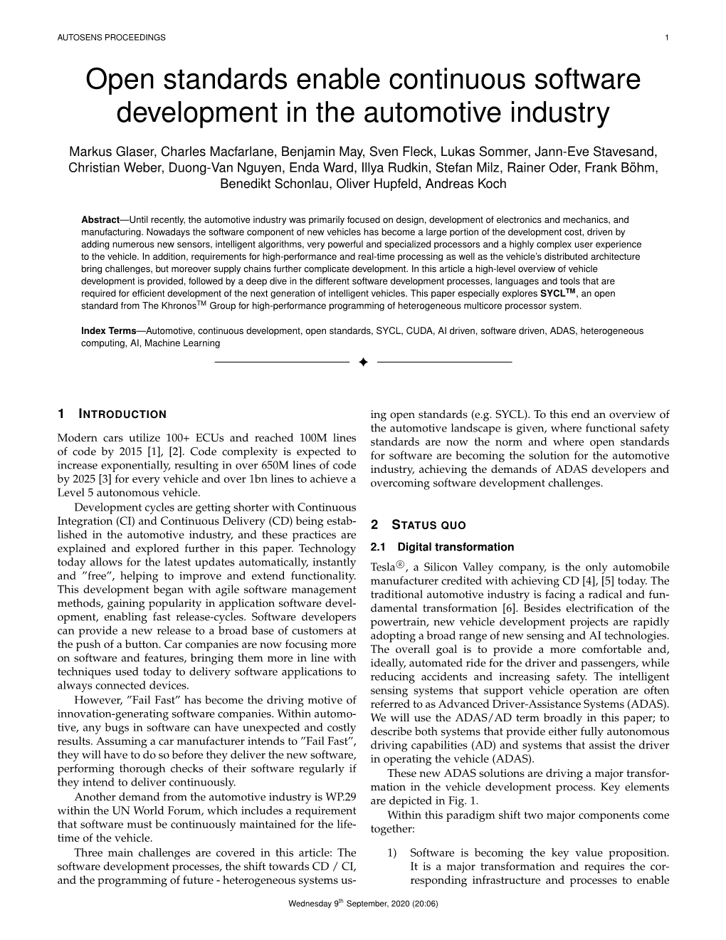 Open Standards Enable Continuous Software Development in the Automotive Industry