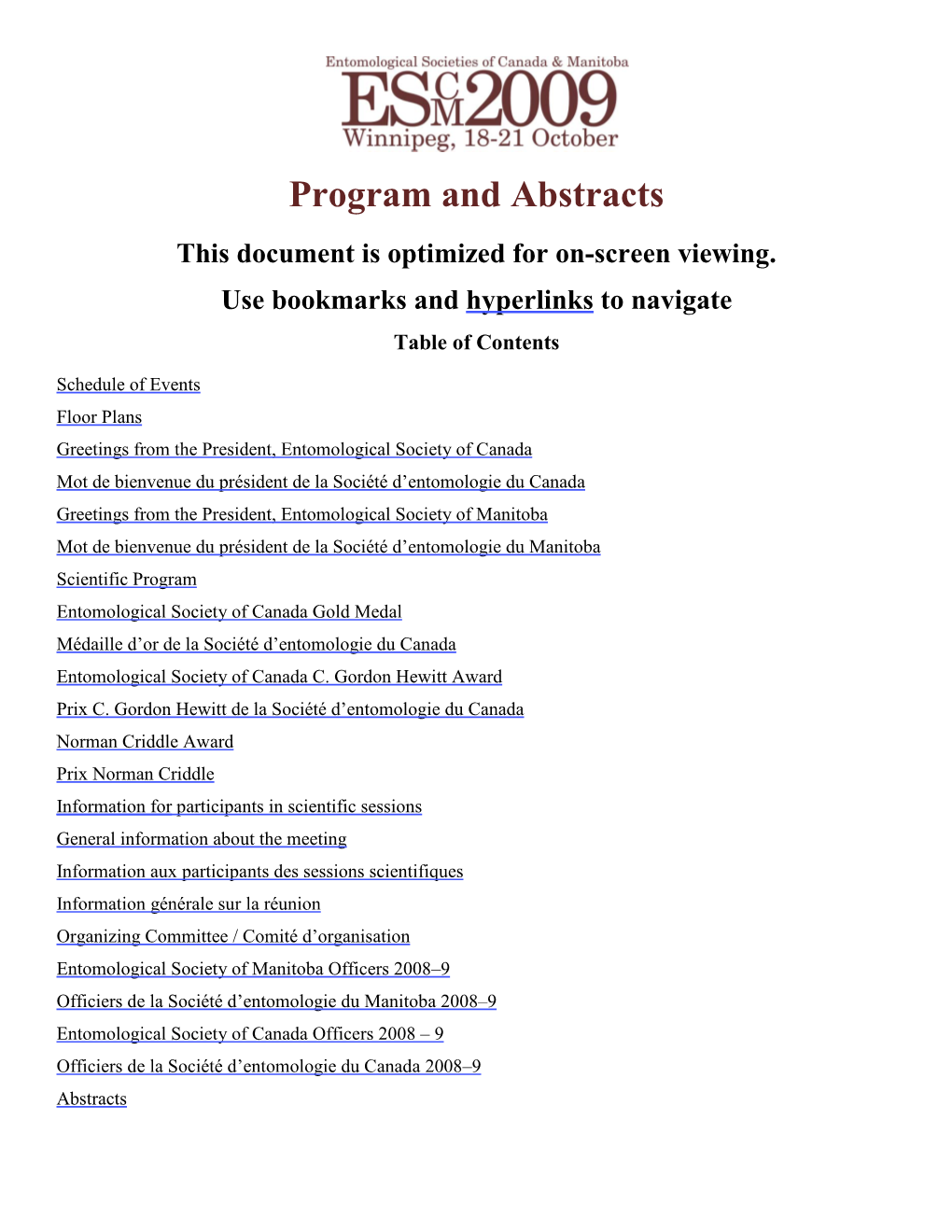 Program and Abstracts This Document Is Optimized for On-Screen Viewing