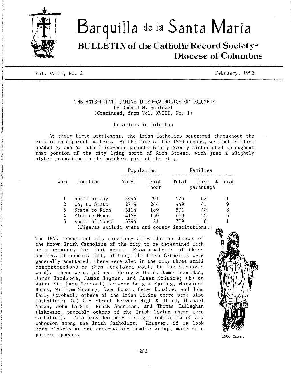 Barquilla De Ia Santa Maria BULLETIN of the Catholic Record Society­ Diocese of Columbus