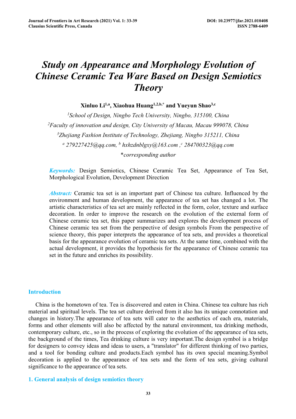 Study on Appearance and Morphology Evolution of Chinese Ceramic Tea Ware Based on Design Semiotics Theory