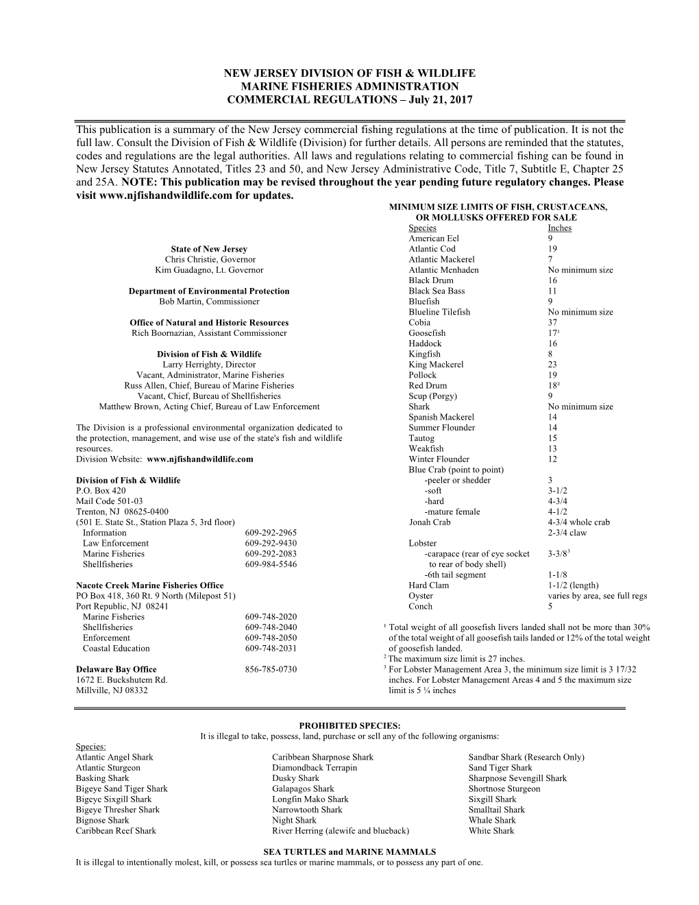 2017 Commercial Marine Fishing Regulations