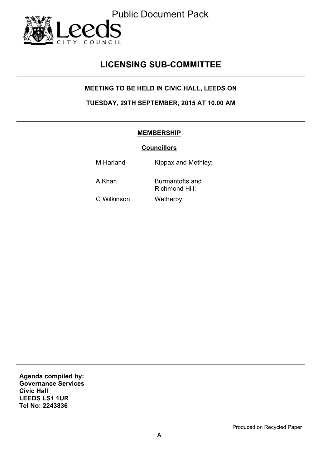 (Public Pack)Agenda Document for Licensing Sub-Committee, 29/09