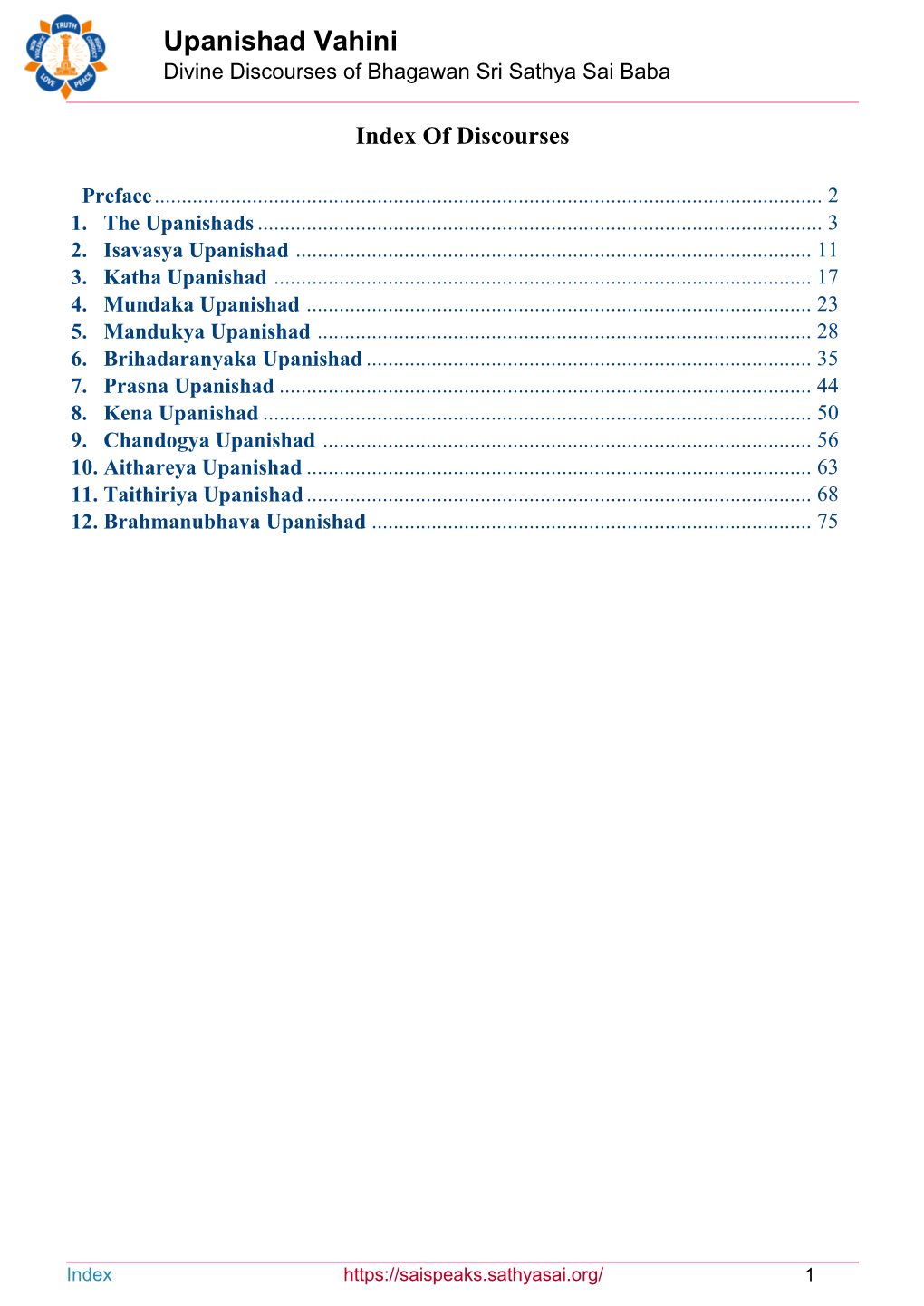Upanishad Vahini Divine Discourses of Bhagawan Sri Sathya Sai Baba