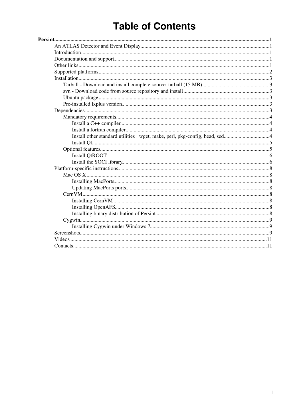 Table of Contents Persint