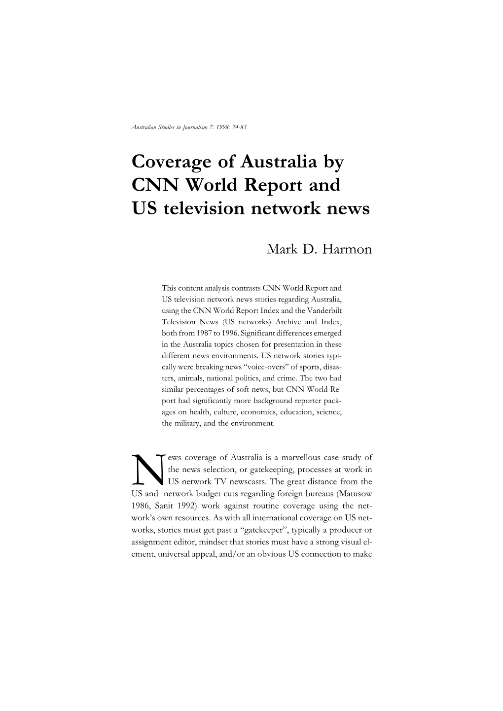 Coverage of Australia by CNN World Report and US Television Network News