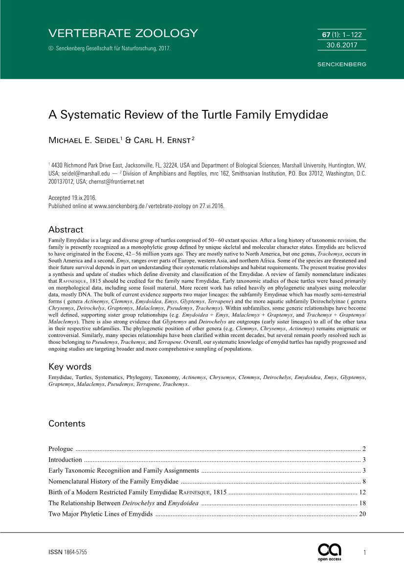 A Systematic Review of the Turtle Family Emydidae