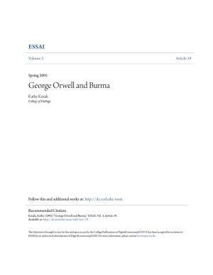 George Orwell and Burma Kathy Kozak College of Dupage