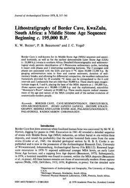 Lithostratigraphy of Border Cave, Kwazulu, South Africa: a Middle Stone Age Sequence Beginning C