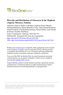 Diversity and Distribution of Characeae in the Maghreb (Algeria, Morocco, Tunisia) Author(S): Serge D