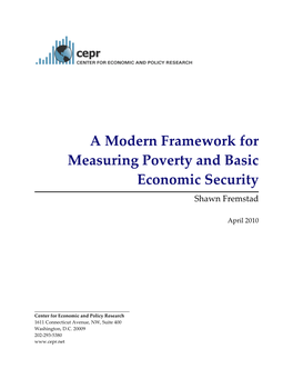 A Modern Framework for Measuring Poverty and Basic Economic Security Shawn Fremstad