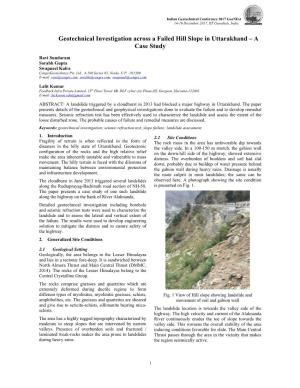 Geotechnical Investigation Across a Failed Hill Slope in Uttarakhand – a Case Study