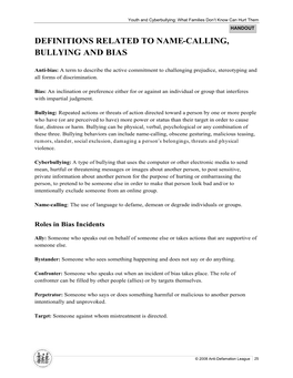 Definitions Related to Name-Calling, Bullying and Bias