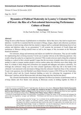 Dynamics of Political Modernity in Lyautey's Colonial Matrix of Power