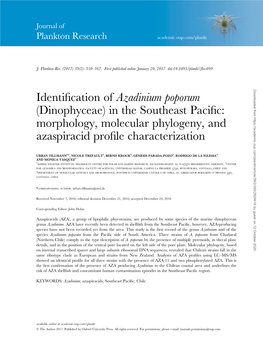 Azadinium Poporum (Dinophyceae) in the Southeast Paciﬁc: Morphology, Molecular Phylogeny, and Azaspiracid Proﬁle Characterization