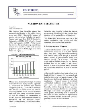 Auction Rate Securities Issue Brief