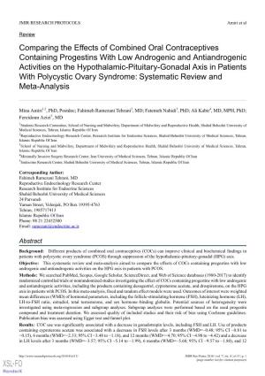 Comparing the Effects of Combined Oral Contraceptives Containing Progestins with Low Androgenic and Antiandrogenic Activities on the Hypothalamic-Pituitary-Gonadal Axis In