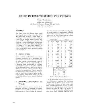 Issues in Text-To-Speech for French