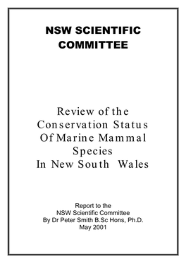 Review of the Conservation Status of Marine Mammal Species in New South Wales
