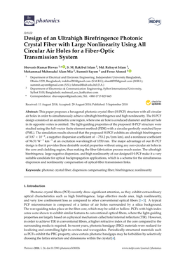 Design of an Ultrahigh Birefringence Photonic Crystal Fiber with Large Nonlinearity Using All Circular Air Holes for a Fiber-Optic Transmission System