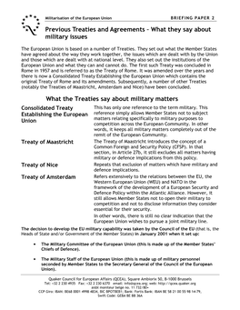 What the Treaties Say About Military Matters Consolidated Treaty This Has Only One Reference to the Term Military