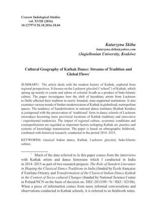Cultural Geography of Kathak Dance: Streams of Tradition and Global Flows*