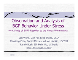 Observation and Analysis of BGP Behavior Under Stress — a Study of BGP’S Reaction to the Nimda Worm Attack