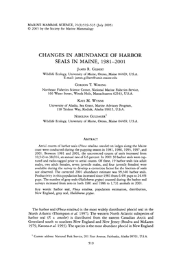 Changes in Abundance of Harbor Seals in Maine, 1981-2001