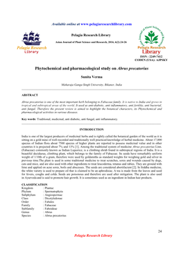 Phytochemical and Pharmacological Study on Abrus Precatorius