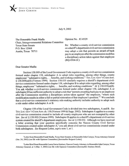 JC-0529 Chair, Intergovernmental Relations Comrnittee Texas State Senate Re: Whether a County Civil-Service Commission P-0