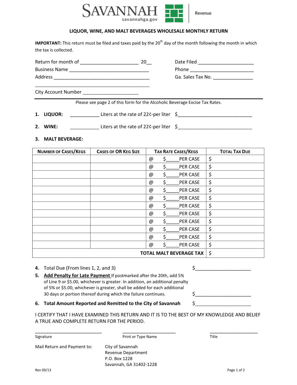 Liquor, Wine, and Malt Beverages Wholesale Monthly Return