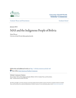 And the Indigenous People of Bolivia Maral Shoaei University of South Florida, Mshoaei@Mail.Usf.Edu