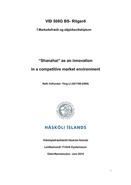 “Shanzhai“ As an Innovation in a Competitive Market Environment