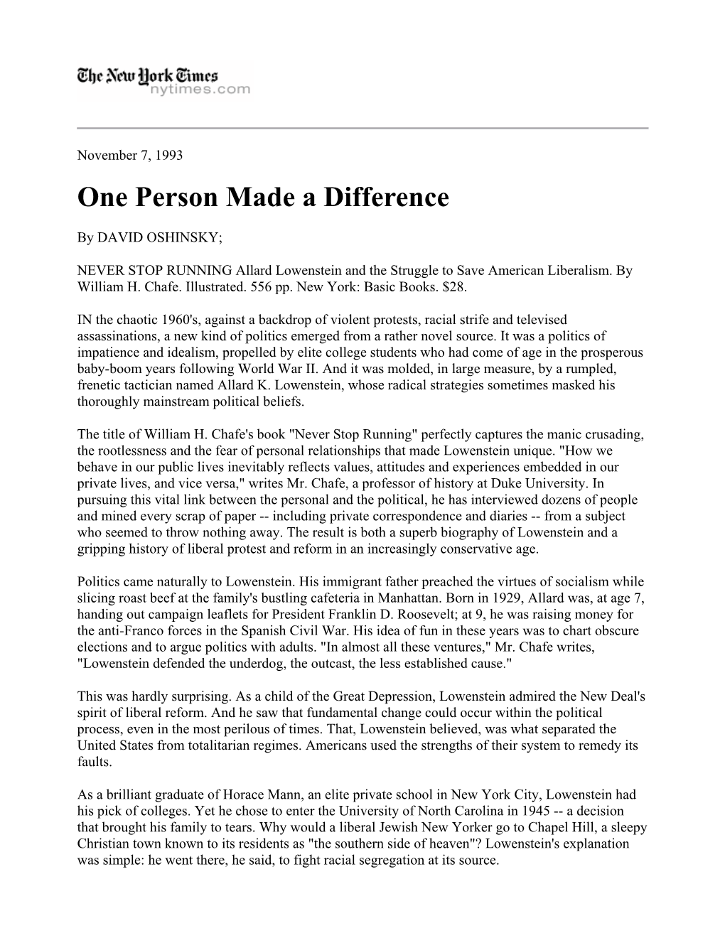 One Person Made a Difference