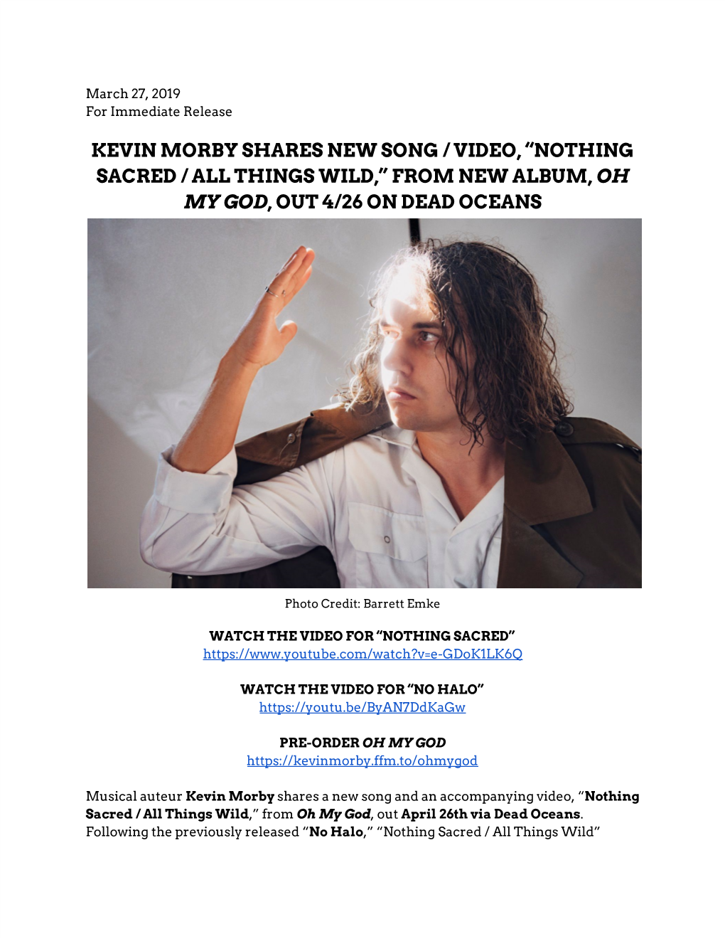 Kevin Morby Shares New Song / Video, “Nothing Sacred / All Things Wild,”