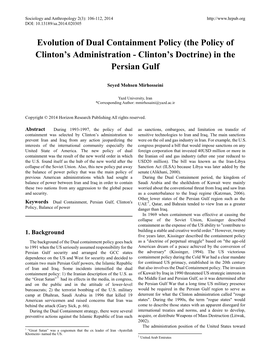 Evolution of Dual Containment Policy (The Policy of Clinton’S Administration - Clinton’S Doctrine) in the Persian Gulf