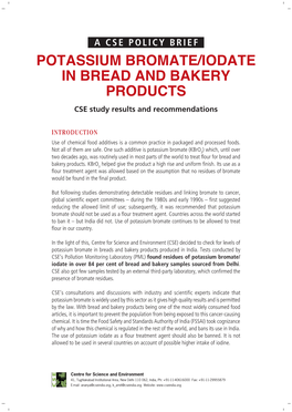 POTASSIUM BROMATE/IODATE in BREAD and BAKERY PRODUCTS CSE Study Results and Recommendations