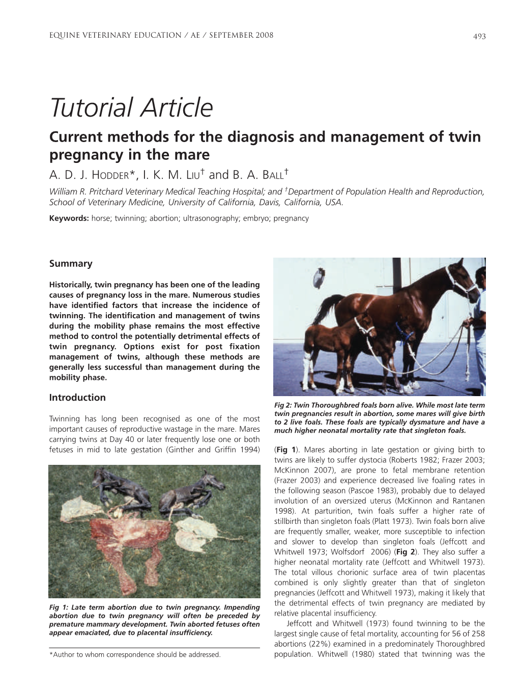 Tutorial Article Current Methods for the Diagnosis and Management of Twin Pregnancy in the Mare A