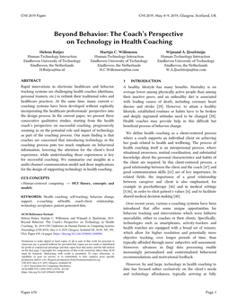 Beyond Behavior: the Coach"™S Perspective on Technology in Health Coaching