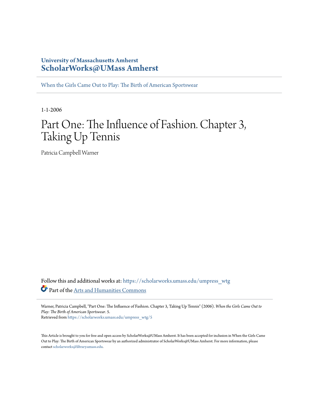 The Influence of Fashion. Chapter 3, Taking up Tennis