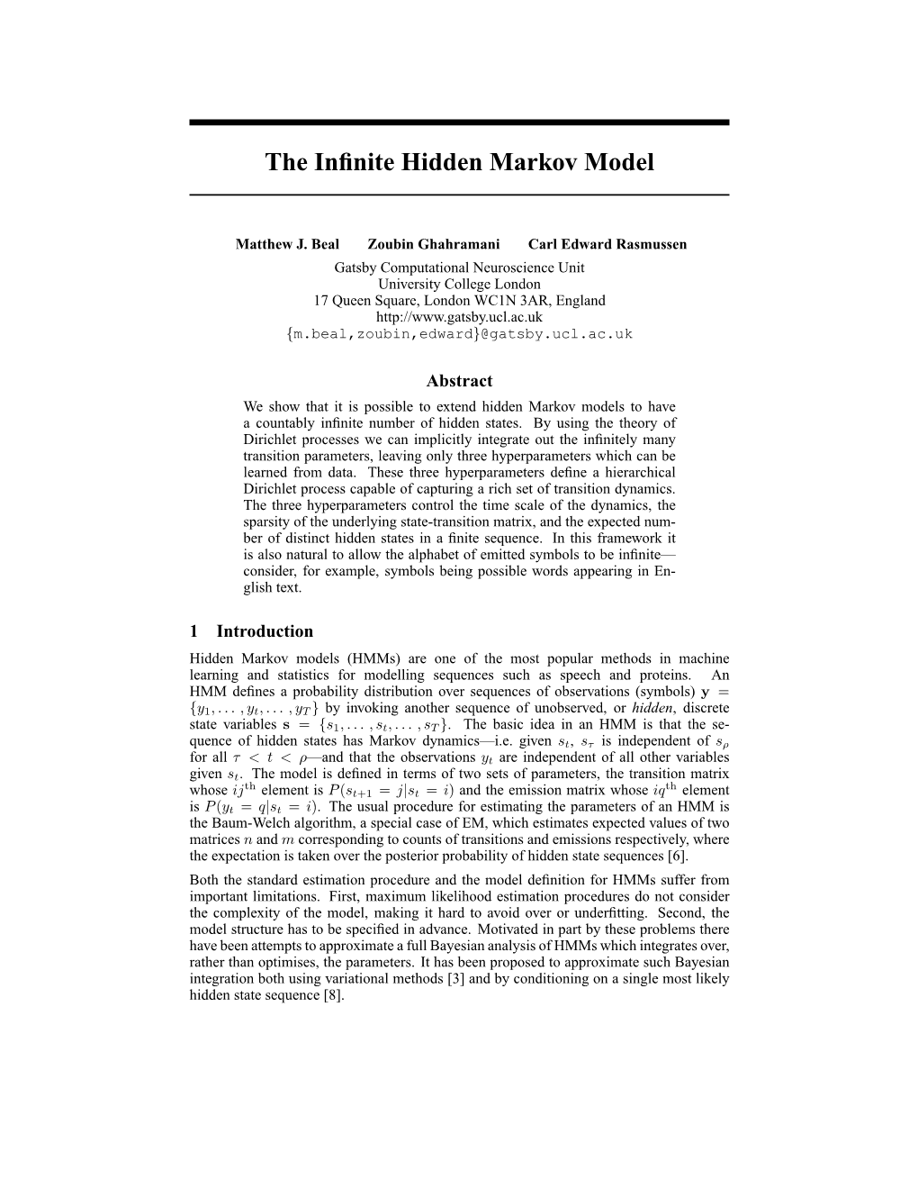 The Infinite Hidden Markov Model