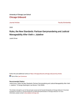 Partisan Gerrymandering and Judicial Manageability After Vieth V. Jubelirer