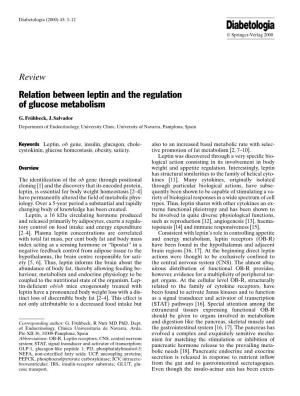 Relation Between Leptin and the Regulation of Glucose Metabolism