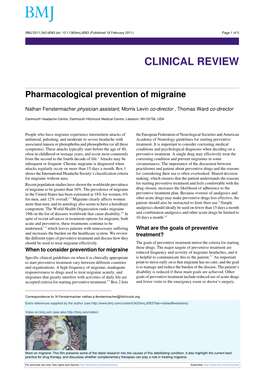 Pharmacologic Prevention of Migraine