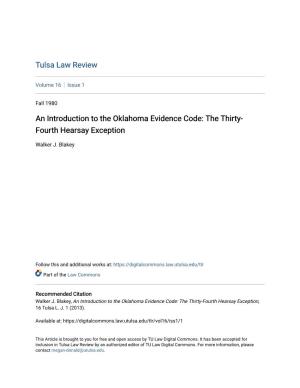 An Introduction to the Oklahoma Evidence Code: the Thirty-Fourth Hearsay Exception, 16 Tulsa L